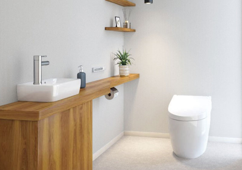 トイレ内装工事　トイレの壁・天井壁紙と床クッションフロア貼替