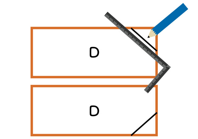 板に印をつけてカットする