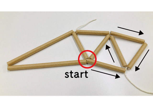 正三角形,タコ糸で結ぶ,ストロー