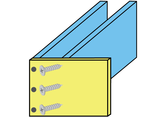 【B.天板】と【A.中板】をビスでとめる