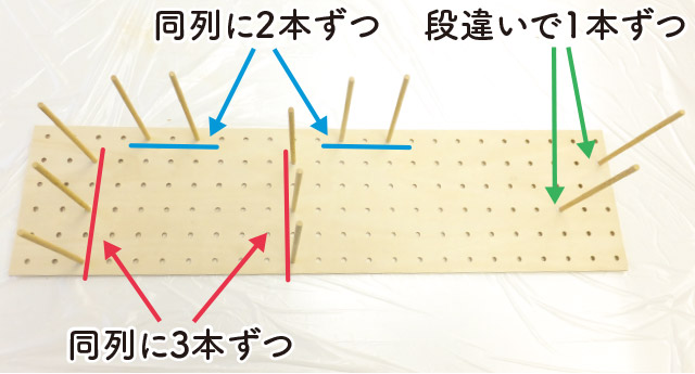 同列に3本、同列に2本ずつ