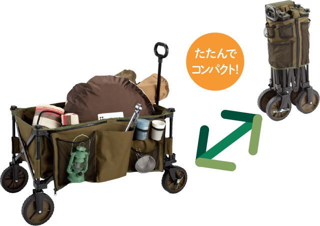 2633円 工場直送 DCM キャリーワゴン ポケット付き カーキ