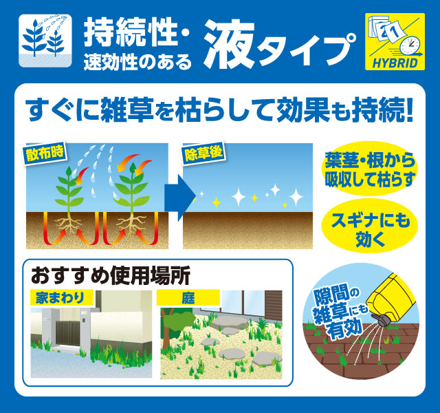 根まで枯らす、長く効く液剤タイプの除草剤