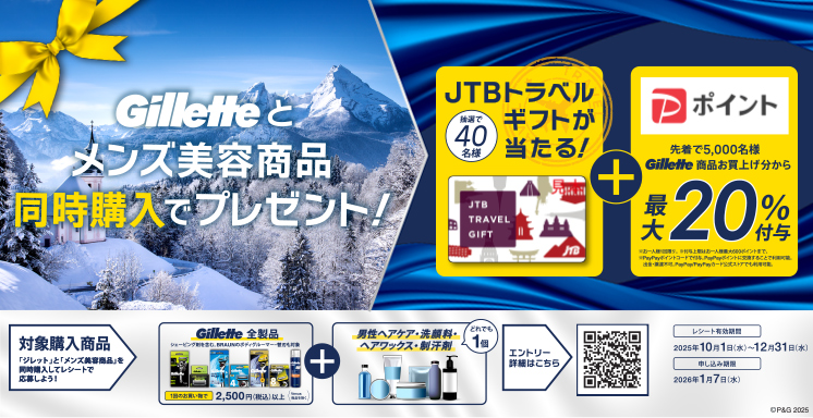 Gilletteとメンズ美容商品同時購入でプレゼント！キャンペーン