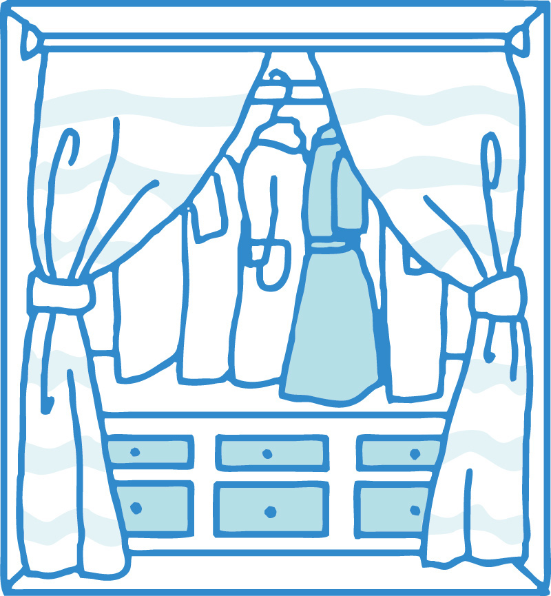 カーテンやロール スクリーンを目隠しに使う。