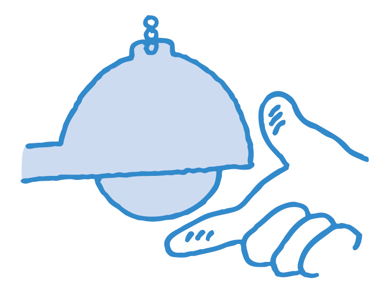 ゴムフロートを持ち上げて、ゴムフロートと排水口との間に詰まったごみを取り除きます。また、ゴムフロートを触って手が黒く汚れるようなら、交換時期です。