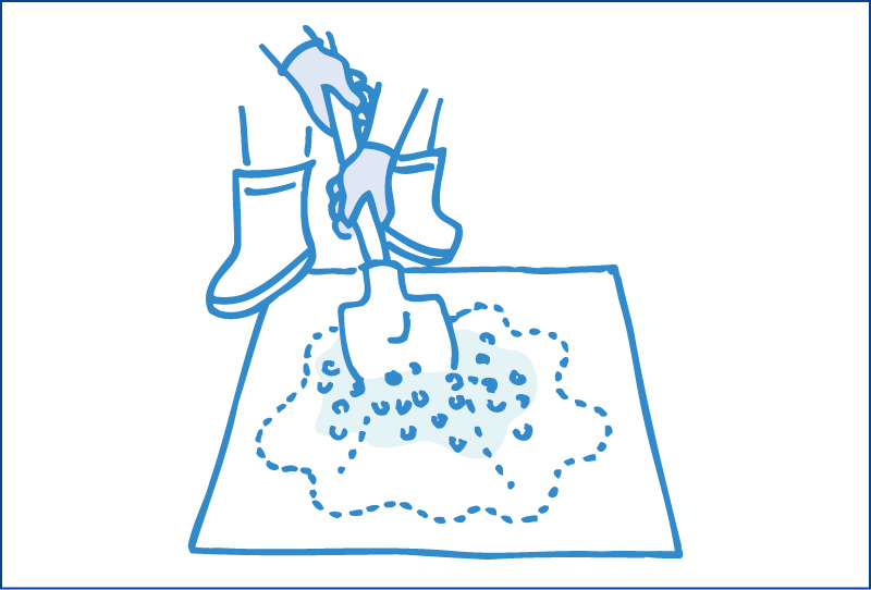 砂利を加え、さらによく混ぜます。