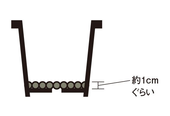 1.鉢底石を約1cm程度敷く。