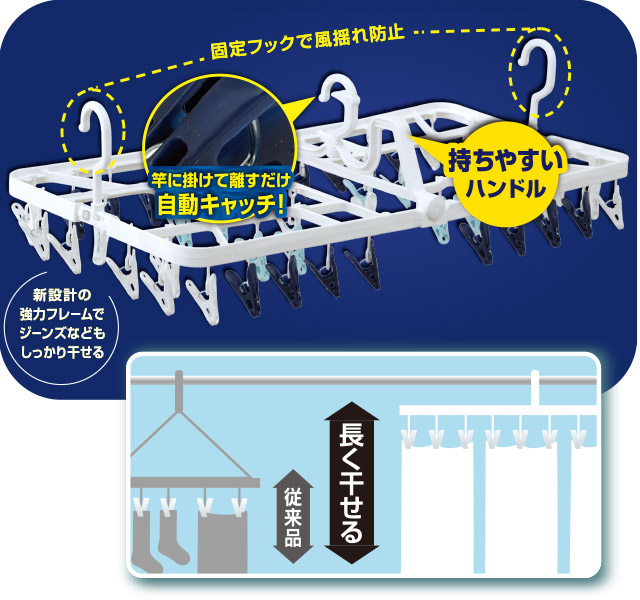 ジーンズもしっかり干せる