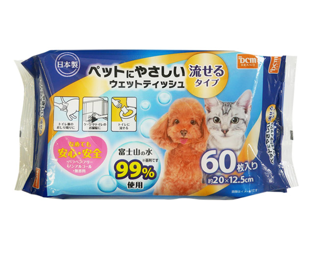 ＤＣＭ ペットにやさしいウェットティッシュ 流せるタイプ 60枚入り×3個